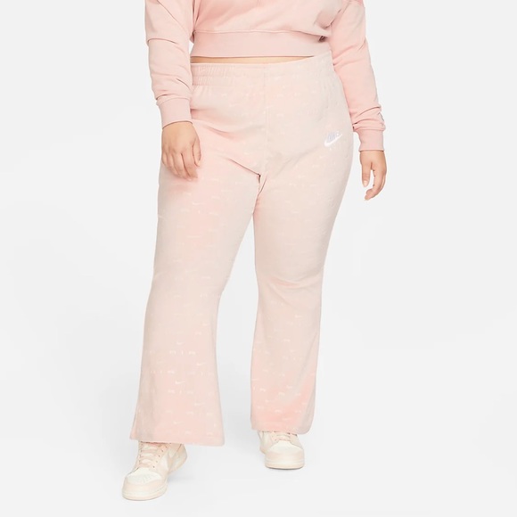 NIKE AIR Women's Velour Plus Size Flared Allover Logo Pants NWT
